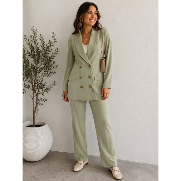 Dani Michaels Pants - Vintage Dani Michaels Sage Green Pant Suit Set Size 12 90s Blazer Old Money